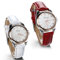 JewelryWe 2pcs Damen Armbanduhr, Analog Quarz, Klassische Business Casual Uhr mit Leder Armband, Rot Weiss