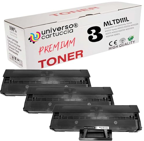 Toner-Kartusche MLT-D111S kompatibel für Samsung-Druckermodelle Xpress M2022, M2026, M2022W, M2070, M2020, M2070F, M2070FW und M2070W, Chip mit aktueller Firmware, Inhalt: 3 Stück
