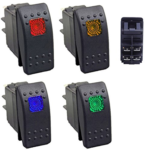 Qiorange 12V Wasserdicht Auto KFZ Schalter Wippschalter EIN/Ausschalter LED Beleuchtet 1 Rot+1 Gelb+1 Grün+1 Blau (Set A)