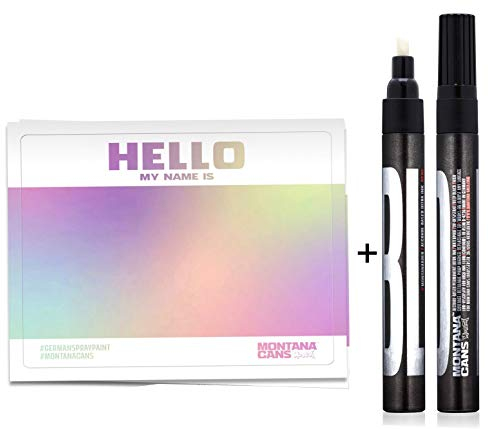 Montana „Hello my Name is…“ Hologram Effect Sticker 50er Pack + 1 Permanent Bold Marker schwarz 3mm Mine