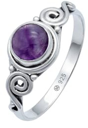 mantraroma Amethyst Silberring Damen 925 Sterling Silber – runder Edelstein Ring, Vintage Statement Schmuck, eleganter Damenschmuck Geschenk