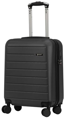 Rocklands® Lightweight 4 Wheel Hard Shell Luggage Suitcase Rynair Cabin Travel Bag 55x40x20cm - ABS822 (Black)