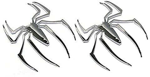 ZOOENIE 2 Pack 3D Metall Spinne Hochglanz Aufkleber, Selbstklebende Metall Relief-Sticker Decal für Auto, KFZ, Motorrad, Notebook, Haustür, Kühlschran