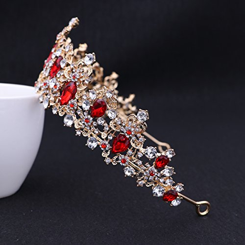 Lurrose Tiara Kristall Elegante Hochzeit Prinzessin Queen Kristall Haarschmuck Krone Schmuck für Braut Brautjungfer Rot