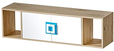 Furniture24 Hängeschrank, Hängeregal, Wandregal, Wandschrank, Wandboard NICO12 mit 2 Türen (Hell Eiche/Weiß/Türkis)