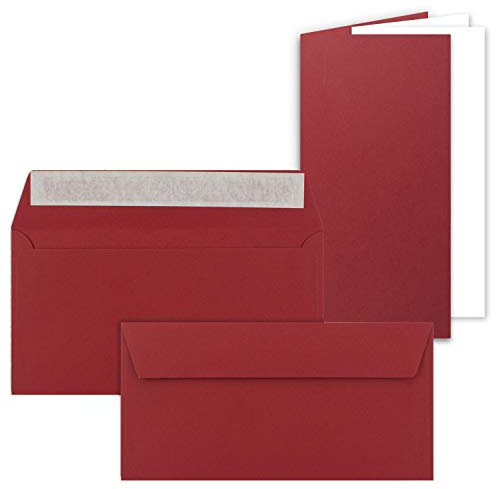 100x Faltkarten SET mit Brief-Umschlägen und Einlege-Blätter - Dunkelrot (Rot) - DIN Lang - 10,5 x 21 cm - FarbenFroh by GUSTAV NEUSER®