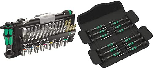 Wera Tool-Check Plus Mini Bit Ratchet, Socket, Screwdriver & Bit Set, 39pc, 05056490001 and 73675 Kraftform Micro Precision Screwdriver Set, 12 Pieces
