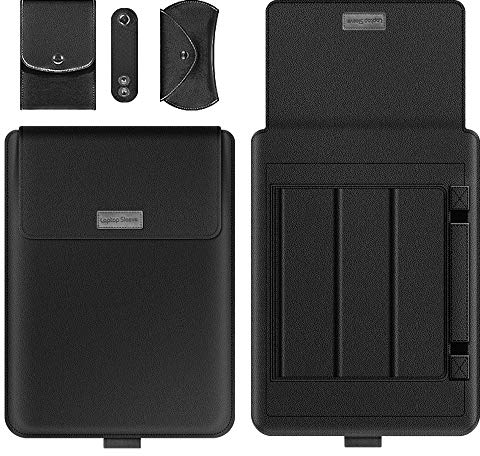13-14 In Laptop Sleeve Integrate with Adjustable Stand & Mouse Pad, Leather Case Bag for MacBook Pro M2/M1 Pro/Max A2779 A2442, MacBook Air 13, 13.5 Surface Laptop 5/4/3/2/1-Black