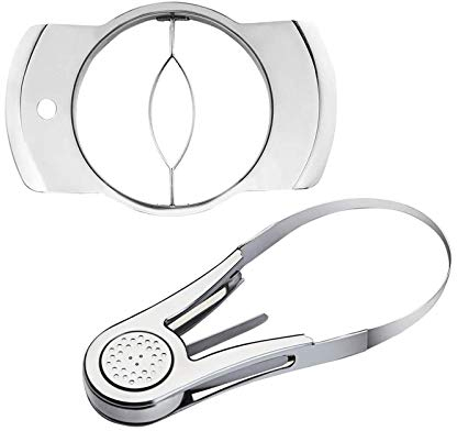 OMKMNOE Edelstahl Mango Schäler Und Schneider Entkerner Frucht Kernentferner, Mango Cutter Slicer Tragbar Obstschneider Splitter Leichtes Schälen Küchenwerkzeug,Silber