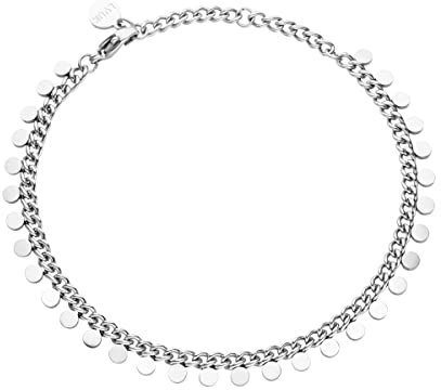 LUUK LIFESTYLE NEU Modernes Edelstahl Armband mit Plättchen I Coin Anhängern in schlichtem Design inklusive schöner Schmuckbox, perfekt geeignet als Freundschaftsgeschenk, in der Farbe Silber