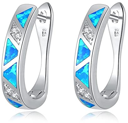 Blauer Feueropal Gefüllt Creolen Versilbert Lange Ovale Ohrring Vintage Ethnischen Stamm Afrika Luxus Schmuck Frau Geschenk