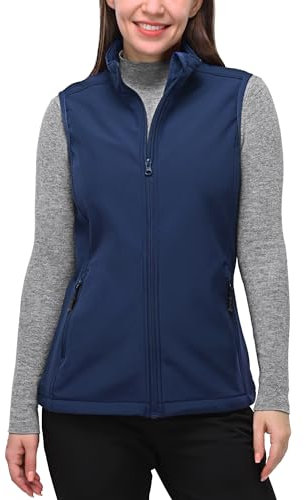 33,000ft Women's Softshell Full Zip Gilet Fleece Lined Windproof Vest Outerwear Lightweight Sleeveless Jacket for Running Hiking Golf Dark blue S/UK 10