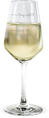 PR Print Royal Wein-Glas mit Gravur - Schlechter Tag, guter Tag, Frag Nicht! - Weißwein-Glas graviert für die Freundin, Stimmungsglas, Lustiges Geschenk zum Geburtstag, Weihnachten