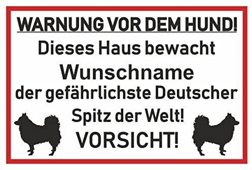 Samunshi® Aufkleber Deutscher Spitz Warnung - Schild Sticker Hinweisschild Warnschild Vorsicht Hund 20 x 13,3cm Deutscher Spitz Warnung schwarz