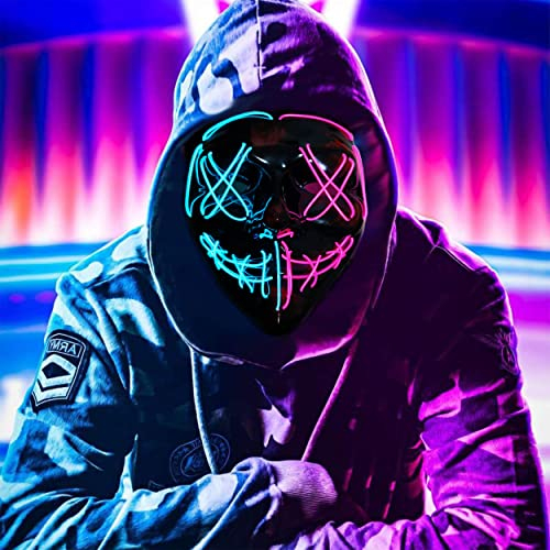 Adorling Halloween Carnaval Masque Purge Led Masques,Lumiere Lueur Effrayante Allume des Masquerade,3 Modes de Clignotement ContrôLables,pour la Décoration de Costumes de Fête de Carnaval