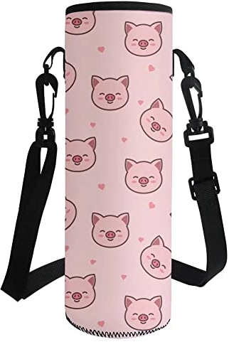 HUGS IDEA Copertura della bottiglia della tracolla della tracolla del trasportatore della bottiglia di acqua, maialino rosa., L, Organizer per borse