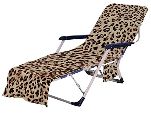 Morbuy Liegestuhl Handtuch mit Taschen, Leopard Muster Strandtuch für Liegen Strandliegen Handtuch Handtücher für Strandliegen Mikrofaser Strandtuch, Kapuze für Besseren Halt (Leopard Muster)