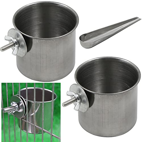 Ngeoire Oiseaux Accrocher Cage Eau - Acier Inoxydable Bol Réglable Gobelet Pelle à Nourriture en Perroquet Distributeur Petite Maison Perruches Inséparables Pigeons Supports pour Mangeoire