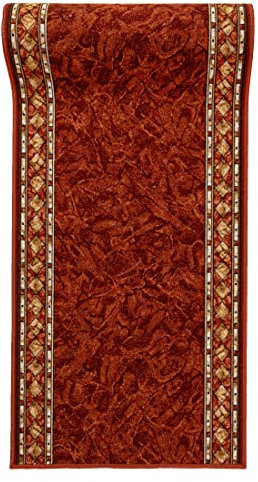 Mazovia rutschfest Teppich Läufer Flur - Klassisch Muster Teppichläufer - Kurzflor Flurläufer für Vorzimmer, Schlafzimmer - ÖKO-TEX Zertifiziert - Meterware Terracotta Rost - 100x1000cm