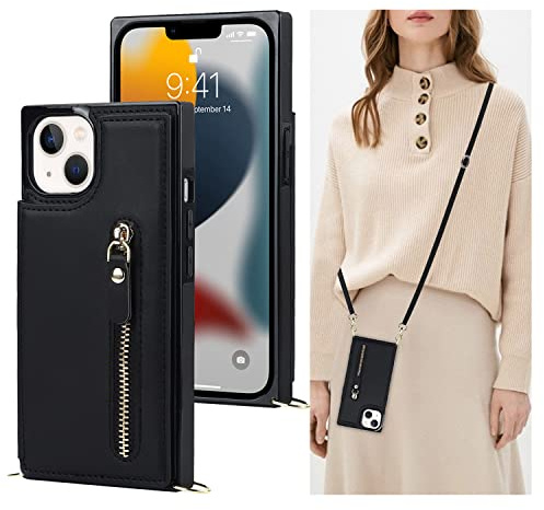 SINQERISHT Handykette Handyhülle für Samsung Galaxy S20 FE 5G Hülle PU Klapphülle Brieftasche Kartenfächer Case mit Kordel Kette Standfunktion und Magnetverschluss Schutzhülle(Schwarz)