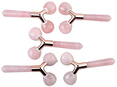 massaggiatore Massaggiatore al quarzo rosa 3D for la cura della pelle del viso Massaggiatore a rullo for il viso Rosa giada Bellezza for il viso Strumento dimagrante Rullo for massaggio for il solleva