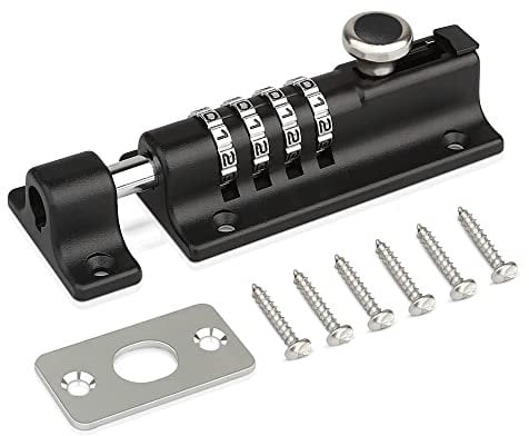 Door Lock Bolt Combination Lock Black Heavy Duty Sliding Gate Lock for Wooden Gates 120mm Stainless Steel with Anti Tampering Screws