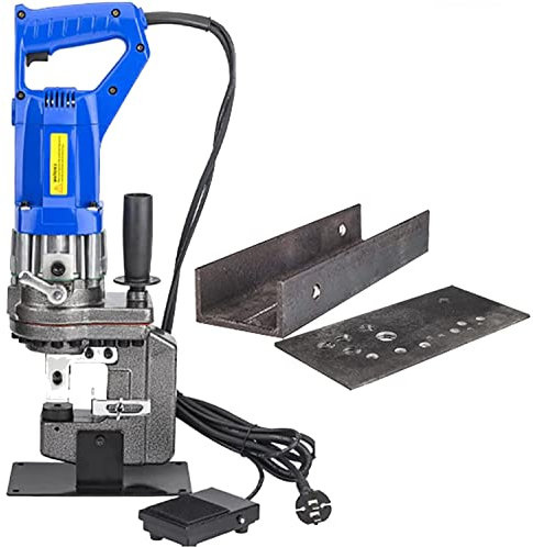 JIADUOFU 1300w Perceuse Hydraulique électrique, Machine à Poinçonnage Hydraulique Portable, Machine à Percevoir électrique Punch à Trou Métal, avec 5 Matrices,Anglesteel
