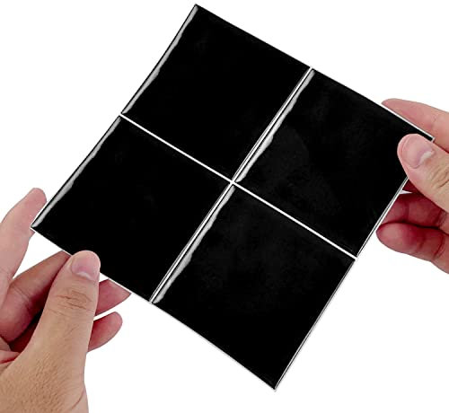 Alwayspon Adhesivo de vinilo grueso con efecto de mosaico negro, autoadhesivo, resistente al agua, adhesivo de transferencia para azulejos de cocina, baño, pared, 15 x 15 cm, 10 unidades