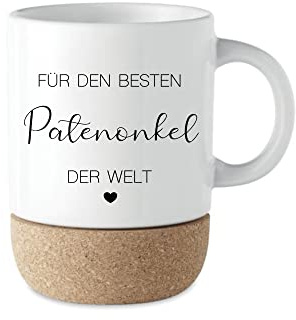 Manufaktur Liebevoll I Tasse Patenonkel Geschenk Kaffeetasse Keramiktasse mit Kork Boden & Deckel Spruch Tasse Patenonkel | Kaffeebecher Geburtstag Geschenk Weihnachten (Bester Patenonkel)