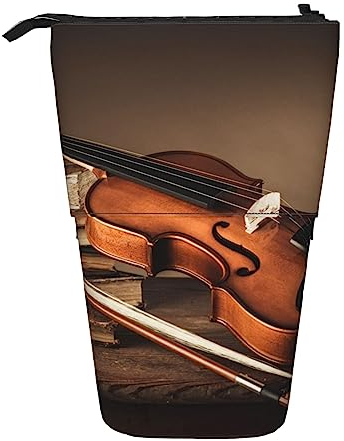 EVANEM Stehendes Federmäppchen Rot Hot Lava Gedruckt Teleskop Bleistifthalter Schreibwaren Fall Pop Up Bleistift Tasche Teleskop Stifthalter Für Büro Arbeit Neujahr Geschenk, Musik Kunst Violine,