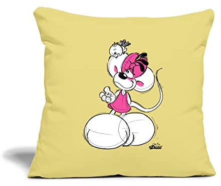 Spreadshirt Diddl Diddlina Füttert Vögelchen Kissenbezug 45 x 45 cm, One Size, Hellgelb