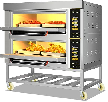 Forno per Pizza Elettrico Commerciale, Doppio Strato, 380V 13.2KW Carrello Forno con Griglia Mobile in Acciaio Inossidabile con Ripiano, Pizzaiolo per Interni Multiuso per Ristorante