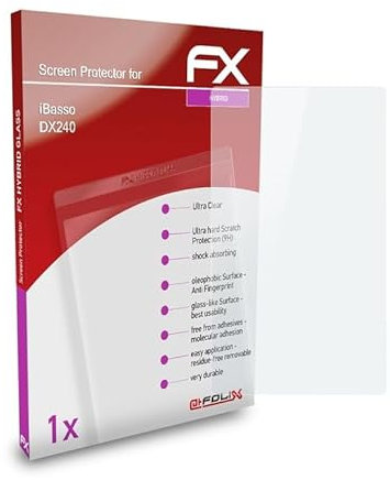 atFoliX Glasfolie kompatibel mit iBasso DX240 Panzerfolie, 9H Hybrid-Glass FX Schutzpanzer Folie