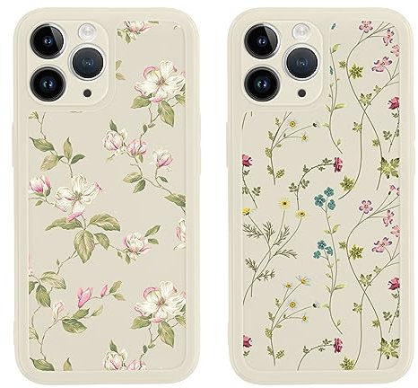 Yoedge 2 Pack for iPhone 11 Pro 5,8, Flower Pattern Daisy Girl Women's Phone Case, Beige Flower Soft TPU Silicone Shockproof Protective Aesthetic Design Phone Cover Funda, for iPhone 11 Pro