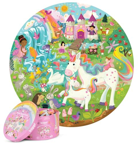 Boppi puzzles for 5+ year olds / 150 Piece Round Circle Fairies, Animals and Unicorn Jigsaw Puzzles for Kids Aged 5-8 Made with 100% Recycled Card – Unicorn