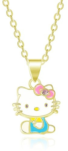 Hello Kitty Sanrio Halskette f r Damen, offizielle Lizenz, 18 Karat vergoldet, 45,7 cm, mit Emaille und Kristallanh nger, Messing, Kristall