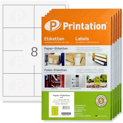 Printation Frankier Adress Etiketten 97 x 67,7 mm blanko weiß - 4000 Versandetiketten Adressetiketten selbstklebend 97x67,7 Aufkleber auf 500 DIN A4 Bogen 2x4 8 BigPack Adressaufkleber 3660 4782 4280