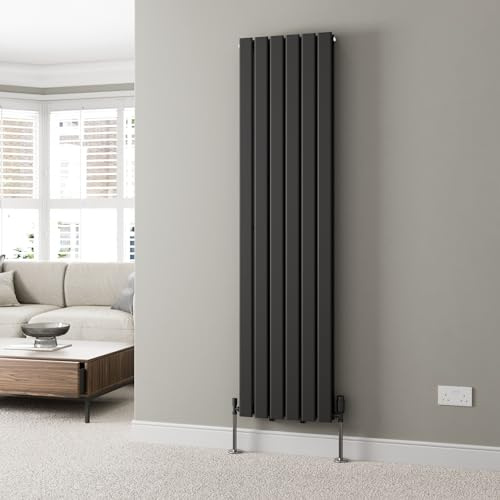 Radiant Living Designer Radiator Black Vertical Flat Panel Double Panel Rad 1800x456mm Modern Steel Central Heating