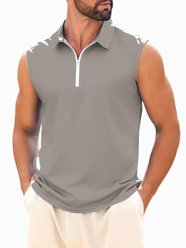 crazy bean Camisetas de Tirantes Hombre Casual Polo sin Mangas con Cuello en V Moda Tank Top Cremallera Verano Algodón Camisetas Sin Mangas Fitness Golf Casual
