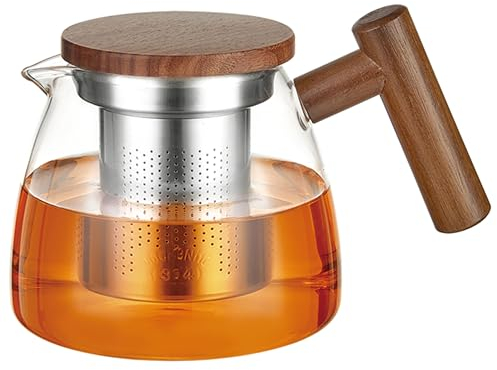 Lovegrace Théière en verre de 730 ml avec design en bois et passoire en acier inoxydable – Expérience élégante pour le thé en vrac et le thé en pleine floraison