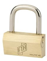 FTH - Cadenas FTH NT à clé, corps en laiton monobloc et anse en acier cémenté, 45mm, 3 clés crantées en laiton