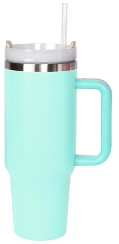 1200 ml - Vaso aislante de doble pared, botella isotérmica de acero inoxidable con asa, vaso de viaje, taza de café de coche (rosa claro) (azul)