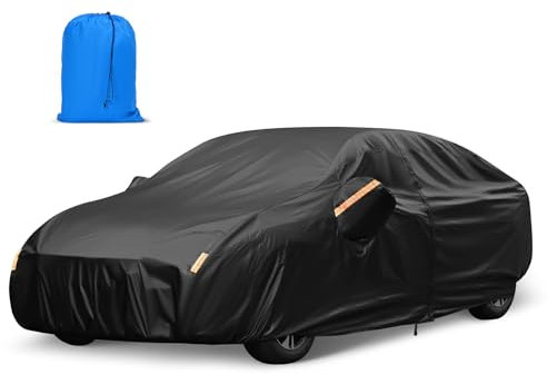 10 Lagen Auto Abdeckplane Wasserdicht Autoplane Autoabdeckung, Staubdicht Kratzfest UV-Schutz Autoabdeckung mit Baumwollfutter, Autogarage Abdeckplane (Schwarz, S3 - Für Limousine 470 Bis 490 cm)