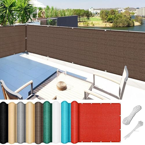 Brise Vue Balcon Exterieur 95 x 325 cm Revêtement et Pare Vue de Balcon Toile de Balcon Brise Vue Jardin avec Oeillets et Cordons, Facile a Poser pour Patio Extérieur Clôtures, Marron