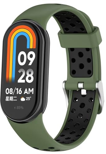 FTRONGRT Cinturino Compatibile con Xiaomi Smart Band 10/10 NFC / 9/9 NFC / 8/8 NFC, Morbido TPU Silicone, Confortevole Cinturino. Verde Militare Nero