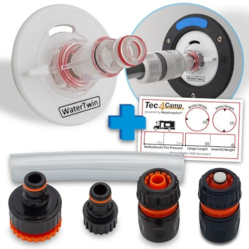MaJoCompTec® WATERTWIN Tankdeckel mit Wasseranschluss | Wassertankdeckel Befülladapter für Wassereinfüllstutzen | Wohnmobil Wohnwagen Zubehör (PRO-Version mit Filter + Starter-Set, Adapter 3-PIN D:78)