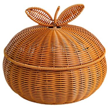 perfk Cesta de ratán con tapa Cesta de ratán Cesta de almacenamiento Cesta para servir alimentos Cesta de pan para restaurante Hogar al aire