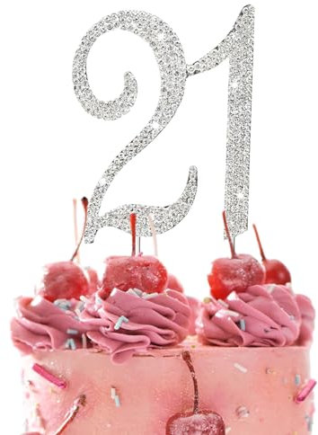 KGDUYC 21 Jahre alt Zahl Kuchen Topper Strass, Geburtstag Kuchen Spitzenwerken Rhinstone Deko, für Jubiläum, Partydekoration, Geburtstagstortendekoration