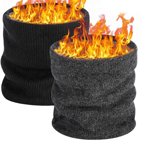 BARFULKER Winter Halsschlauch Herren Damen Warm Gefüttert Schal - 2 Stück Schlauchschal Halswärmer Gesichtsschal Fleece Loop Schal Winddichte Gesichtsmaske(Schwarz,Dunkelgrau)