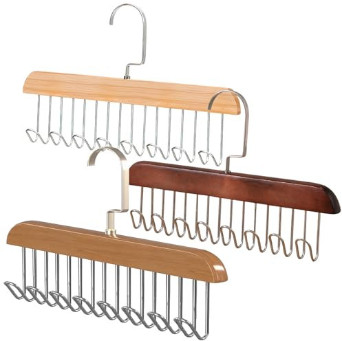 lomdung 3 Piezas Elegante Corbata de Madera, Gancho Antideslizante para Corbata con 8 Ganchos, Gancho Multifuncional para Ahorro de Espacio, Gancho para Cinturón para Corbatas, Bufandas y Chales